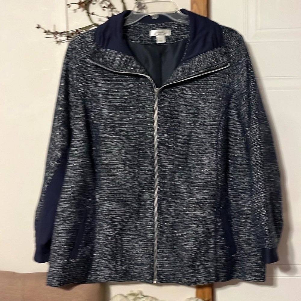 C J Banks zip up jacket size 3x polyester rayon and acrylic  navy/silver flecks